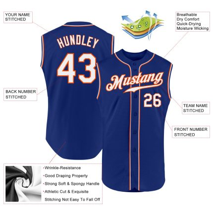 Custom Authentic Sleeveless Baseball Jersey - Personalized Royal White-Orange Team Name & Number Personalized Royal White-Orange