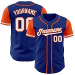 Custom Name and Number Authentic Two Tone Baseball Jersey - Personalized Royal White-Orange Team Jersey Personalized Royal