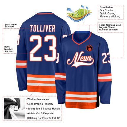 Custom Personalized Hockey Jersey with Team Name and Number - Royal White-Orange Personalized Royal White-Orange Hockey Jersey
