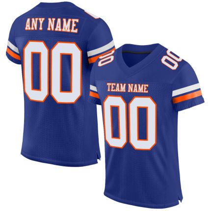 Personalized Authentic Football Jersey - Royal White-Orange Mesh Design Personalized Royal White-Orange Mesh Authentic Football