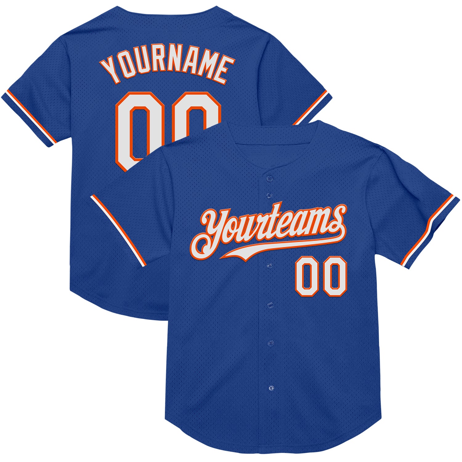 Custom Name and Number Personalized Authentic Throwback Baseball Jersey - Royal White-Orange Mesh Personalized Royal White-Orange