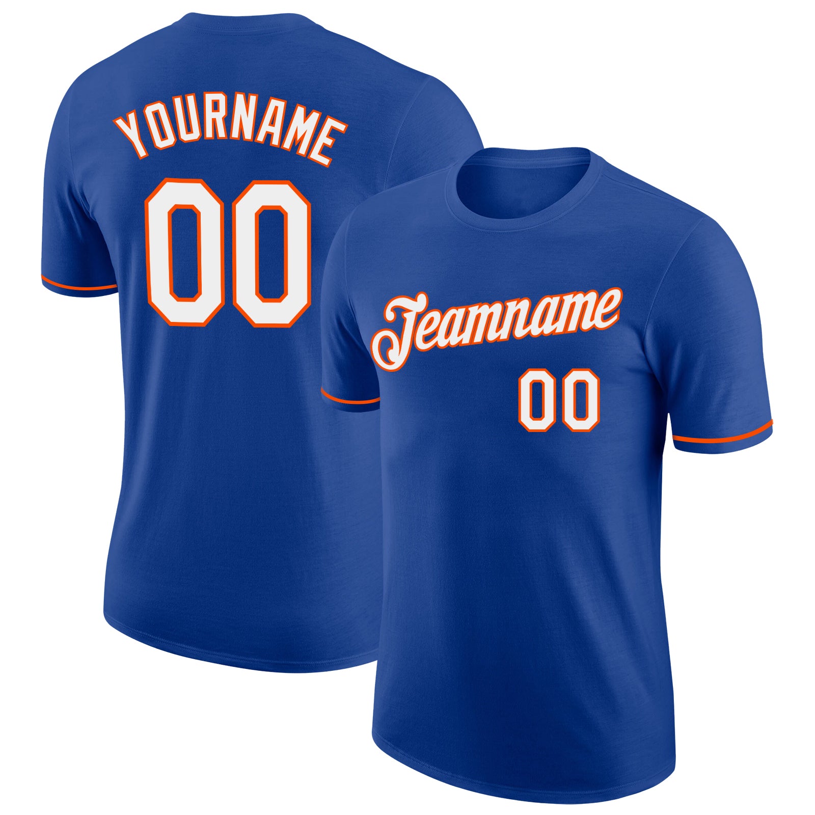 Custom Team Name and Number Performance T-Shirt - Personalized White-Orange Design Personalized Royal White-Orange Performance