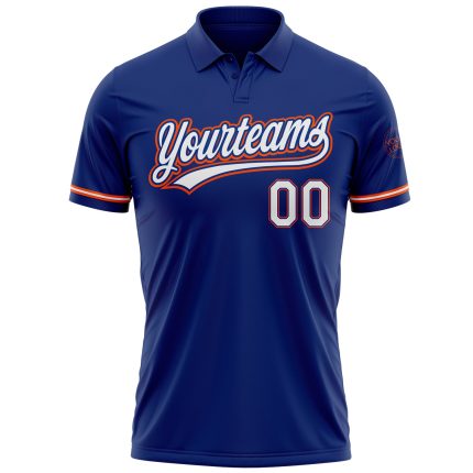 Custom Name Number Royal White-Orange Performance Golf Polo Shirt - Personalized Team Apparel Personalized Royal White-Orange