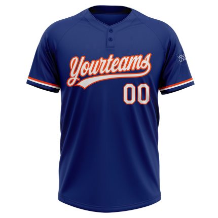 Custom Name and Number Unisex Softball Jersey - Personalized Royal White-Orange Two-Button Design Personalized Royal White-Orange