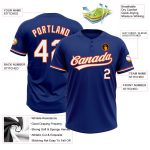 Custom Name and Number Unisex Softball Jersey - Personalized Royal White-Orange Two-Button Design Personalized Royal White-Orange