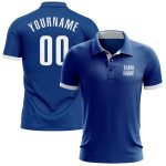 Custom Name and Number Personalized Royal White Golf Polo Shirt - Performance Team Apparel Personalized Royal White Performance
