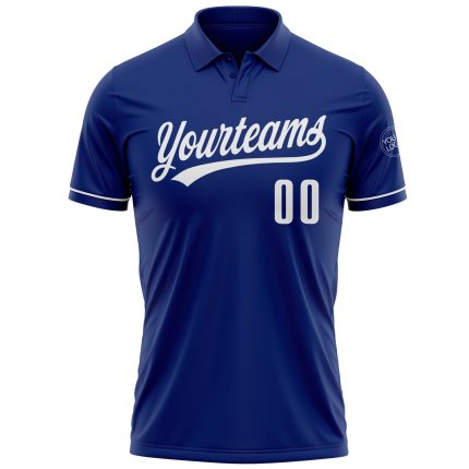 Custom Name and Number Royal White Golf Polo Shirt for Team Performance - Personalized Vapor Style Personalized Royal White