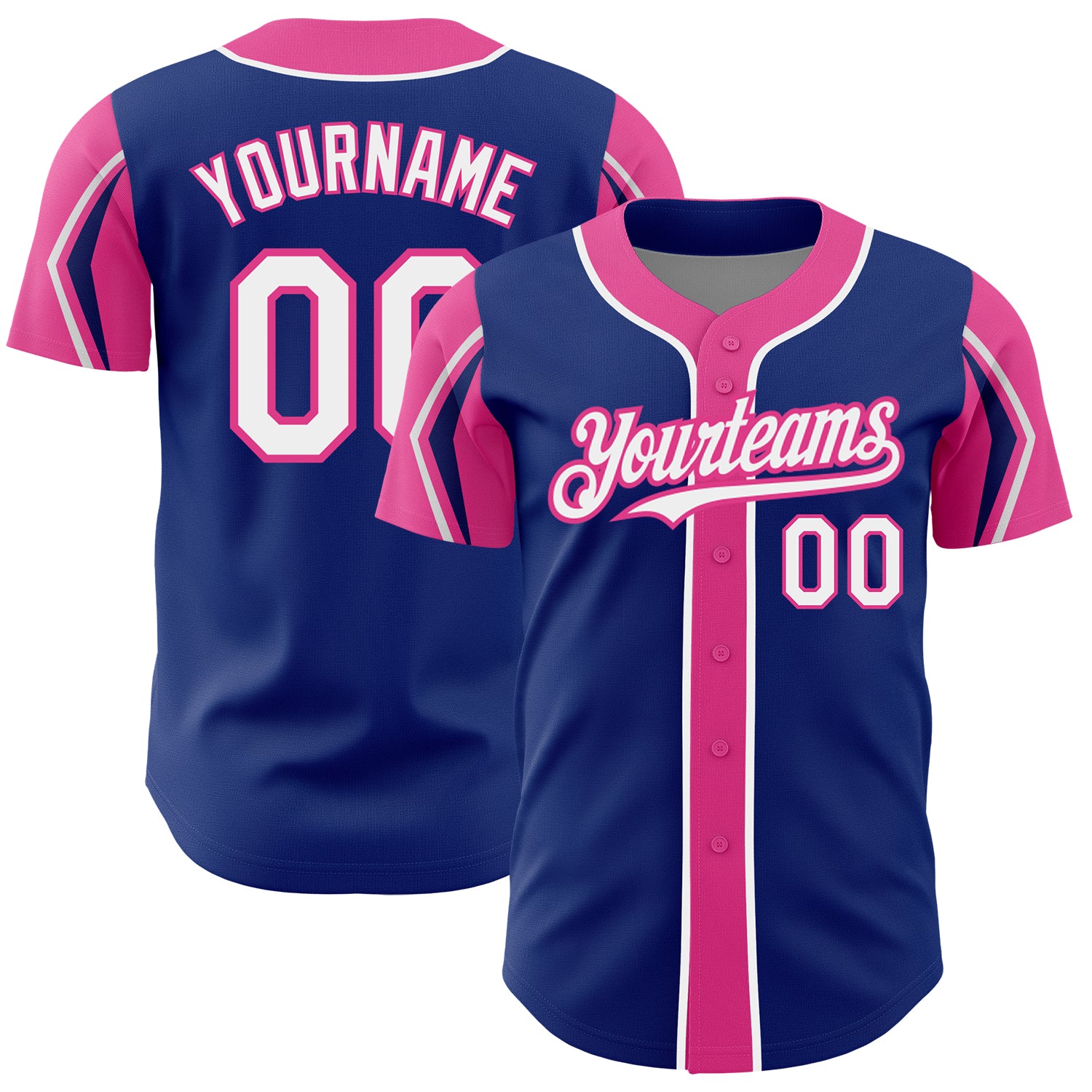 Custom Name & Number Authentic Baseball Jersey - Personalized Royal White-Pink 3-Color Arm Shape Design Personalized Royal