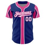Custom Name & Number Authentic Baseball Jersey - Personalized Royal White-Pink 3-Color Arm Shape Design Personalized Royal