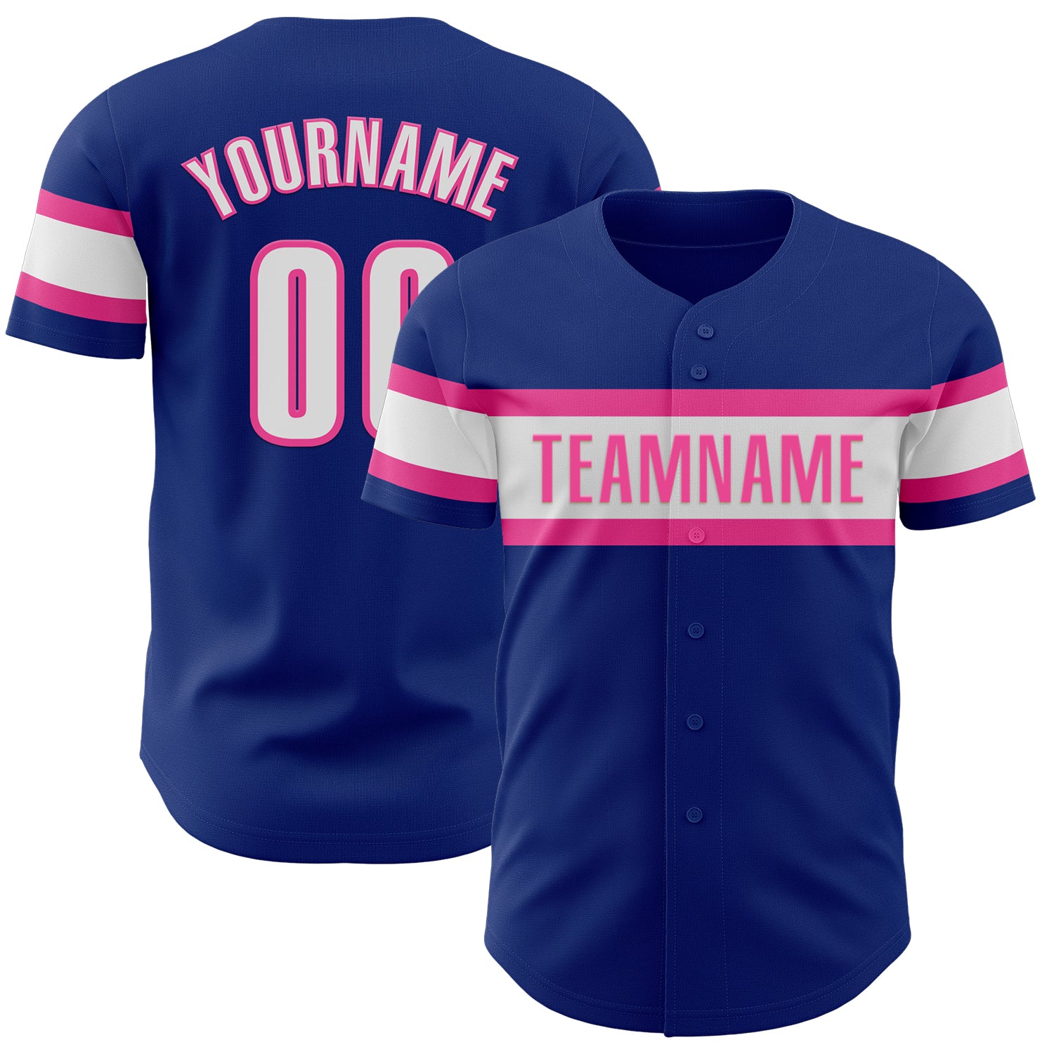 Personalized Authentic Baseball Jersey in Royal White and Pink Colors Personalized Royal White-Pink Authentic Baseball Jersey