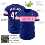 Personalized Authentic Baseball Jersey in Royal White and Pink Colors Personalized Royal White-Pink Authentic Baseball Jersey