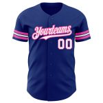 Custom Name and Number Baseball Jersey - Personalized Royal White-Pink Authentic Team Jersey Personalized Royal White-Pink