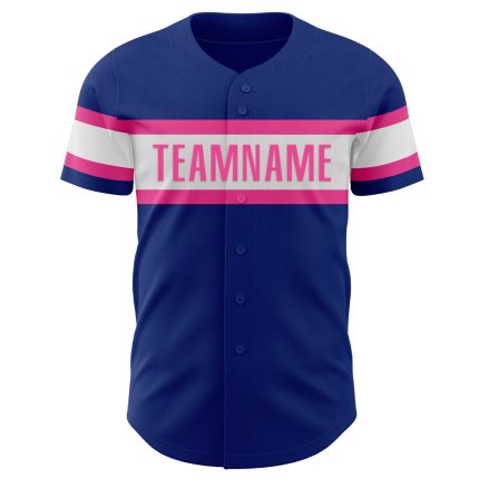 Personalized Authentic Baseball Jersey in Royal White and Pink Colors Personalized Royal White-Pink Authentic Baseball Jersey