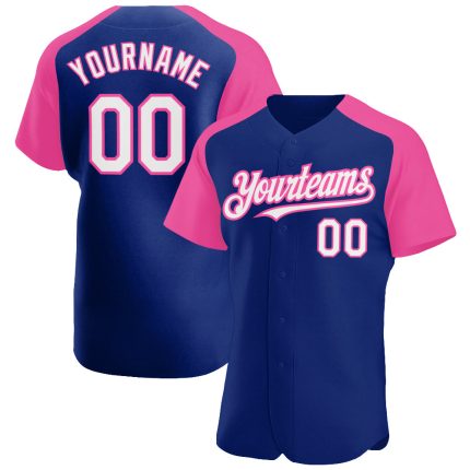 Custom Name Number Baseball Jersey for Team, Personalized Royal White-Pink Authentic Raglan Sleeves Personalized Royal White-Pink