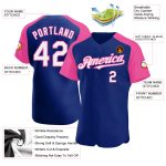 Custom Name Number Baseball Jersey for Team, Personalized Royal White-Pink Authentic Raglan Sleeves Personalized Royal White-Pink