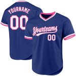 Custom Personalized Baseball Jersey with Name and Number - Royal White-Pink Authentic Throwback Style Personalized Royal