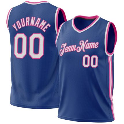 Custom Name Number Personalized Royal Pink Basketball Jersey Authentic Throwback Personalized Royal White-Pink Authentic