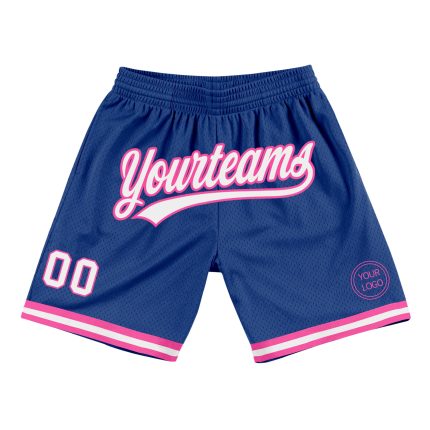 Custom Name Number Authentic Basketball Shorts Royal White Pink Throwback Personalized Royal White-Pink Authentic Throwback