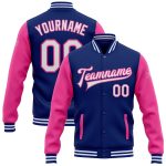 Custom Team Bomber Jacket with Name and Number - Personalized White-Pink Varsity Letterman Full-Snap Two Tone Personalized