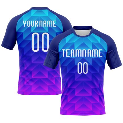 Custom Name Number Volleyball Uniform Jersey - Personalized Royal White-Pink Geometric Shape Personalized Royal White-Pink