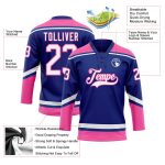 Custom Royal White-Pink Hockey Jersey with Name and Number - Personalized Lace Neck Team Apparel Personalized Royal White-Pink