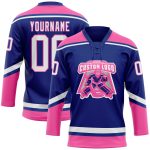Custom Royal White-Pink Hockey Jersey with Name and Number - Personalized Lace Neck Team Apparel Personalized Royal White-Pink