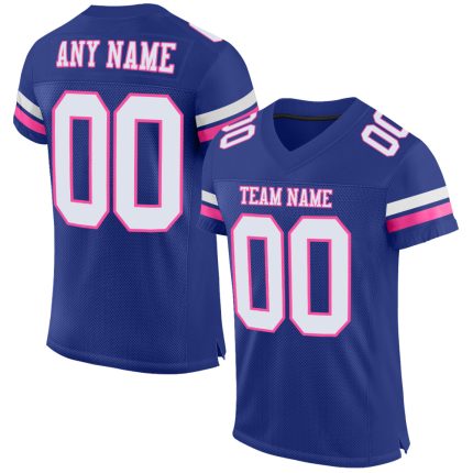 Personalized Authentic Football Jersey - Royal White Pink Mesh Design Personalized Royal White-Pink Mesh Authentic Football