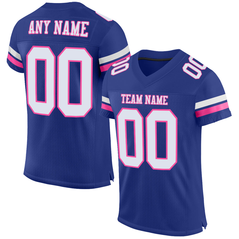 Personalized Authentic Football Jersey - Royal White Pink Mesh Design Personalized Royal White-Pink Mesh Authentic Football