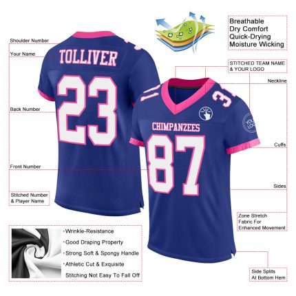 Custom Name Number Authentic Football Jersey - Personalized Royal White-Pink Mesh Team Jersey Personalized Royal White-Pink