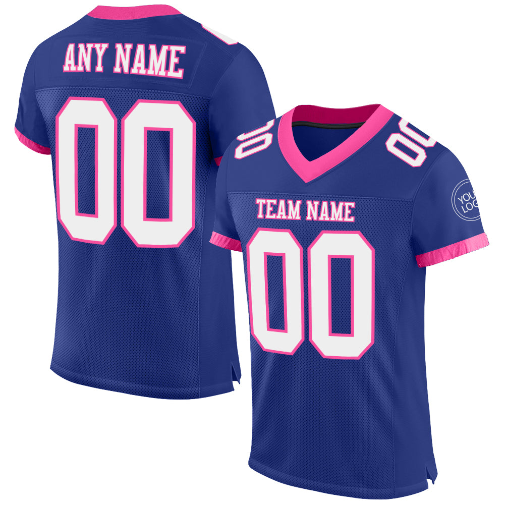 Custom Name Number Authentic Football Jersey - Personalized Royal White-Pink Mesh Team Jersey Personalized Royal White-Pink