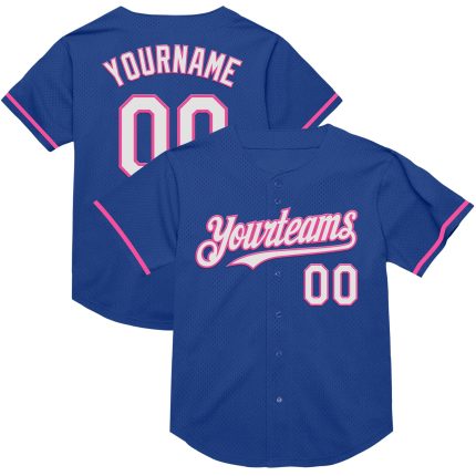 Custom Name and Number Authentic Baseball Jersey - Personalized Royal White-Pink Mesh Throwback Design Personalized Royal