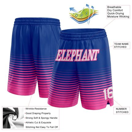 Custom Authentic Basketball Shorts with Personalized Name & Number, Royal White-Pink Pinstripe Fade Design Personalized Royal