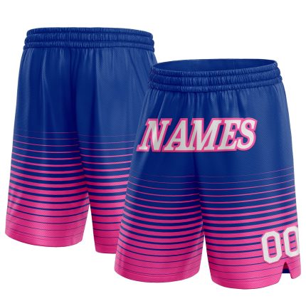 Custom Authentic Basketball Shorts with Personalized Name & Number, Royal White-Pink Pinstripe Fade Design Personalized Royal