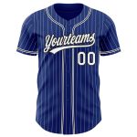 Personalized Black Authentic Baseball Jersey with Royal White Pinstripe Design Personalized Royal White Pinstripe Black Authentic