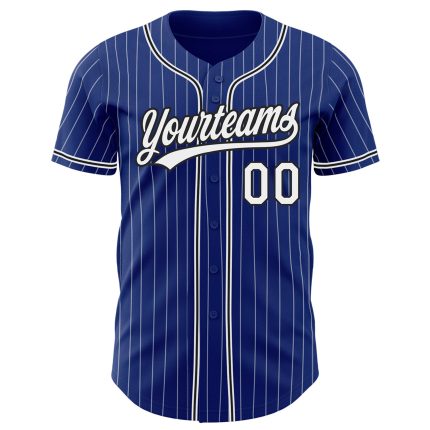 Personalized Black Authentic Baseball Jersey with Royal White Pinstripe Design Personalized Royal White Pinstripe Black Authentic