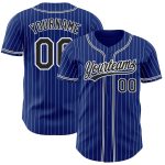 Custom Name and Number Authentic Baseball Jersey - Personalized Royal White Pinstripe Black Design Personalized Royal White