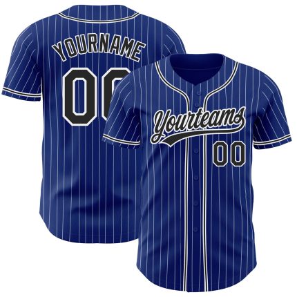 Custom Name and Number Authentic Baseball Jersey - Personalized Royal White Pinstripe Black Design Personalized Royal White