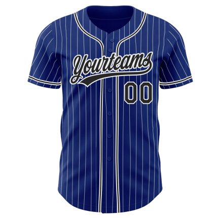 Custom Name and Number Authentic Baseball Jersey - Personalized Royal White Pinstripe Black Design Personalized Royal White