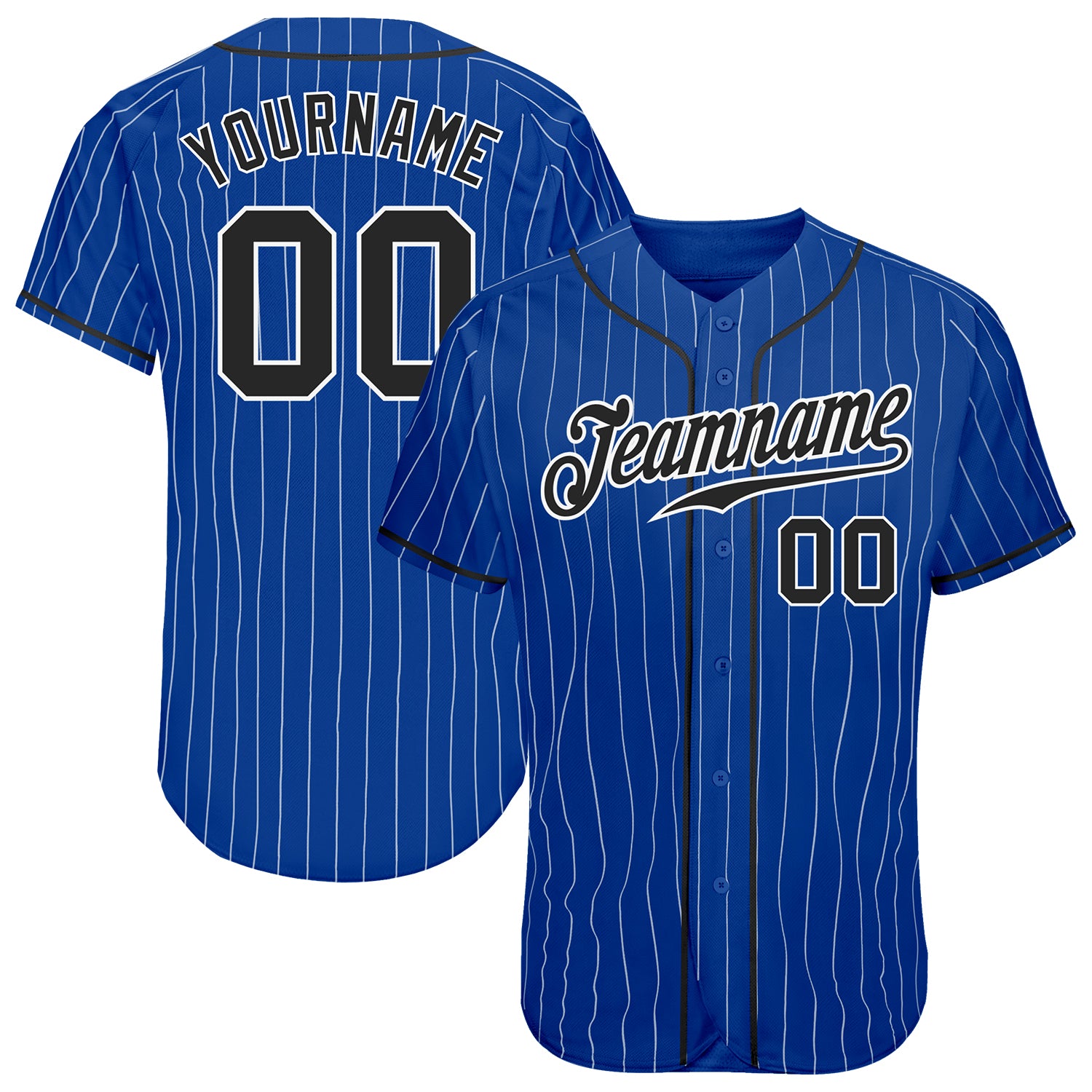 Custom Name and Number Authentic Black-White Pinstripe Baseball Jersey - Personalized Royal White Team Apparel Personalized