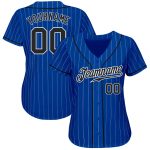 Custom Name and Number Authentic Black-White Pinstripe Baseball Jersey - Personalized Royal White Team Apparel Personalized