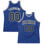 Custom Name and Number Personalized Black-White Royal White Pinstripe Basketball Jersey Authentic Personalized Royal White
