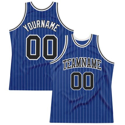 Custom Name and Number Personalized Black-White Royal White Pinstripe Basketball Jersey Authentic Personalized Royal White