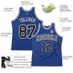 Custom Name and Number Personalized Black-White Royal White Pinstripe Basketball Jersey Authentic Personalized Royal White