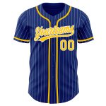 Custom Name Number Authentic Baseball Jersey - Personalized Royal White Pinstripe Gold Design Personalized Royal White Pinstripe