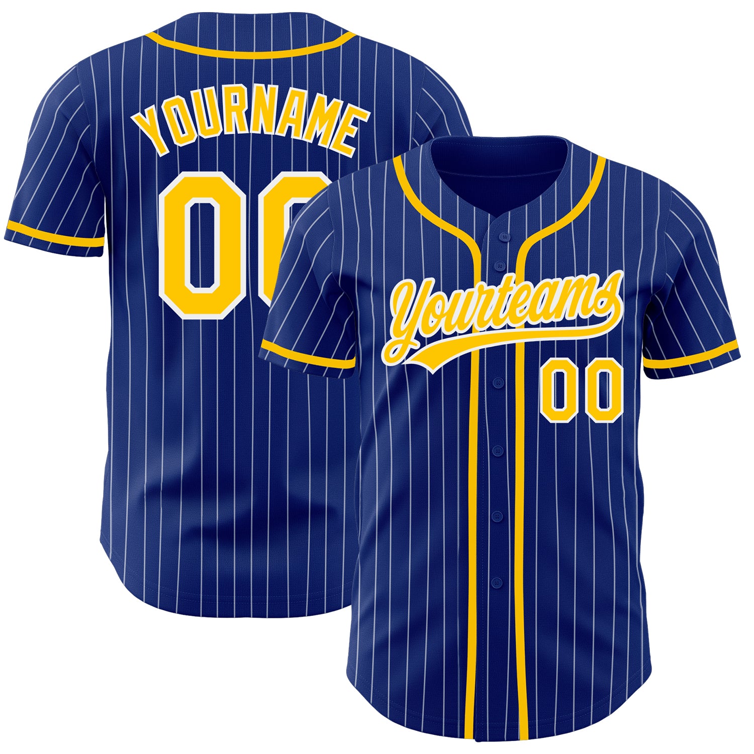 Custom Name Number Authentic Baseball Jersey - Personalized Royal White Pinstripe Gold Design Personalized Royal White Pinstripe