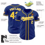 Custom Name Number Authentic Baseball Jersey - Personalized Royal White Pinstripe Gold Design Personalized Royal White Pinstripe
