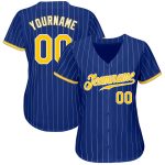 Custom Name and Number Authentic Baseball Jersey - Personalized Royal White Pinstripe Gold-White Design Personalized Royal