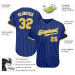 Custom Name and Number Authentic Baseball Jersey - Personalized Royal White Pinstripe Gold-White Design Personalized Royal