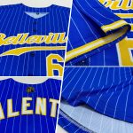 Custom Name and Number Authentic Baseball Jersey - Personalized Royal White Pinstripe Gold-White Design Personalized Royal