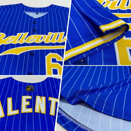 Custom Name and Number Authentic Baseball Jersey - Personalized Royal White Pinstripe Gold-White Design Personalized Royal